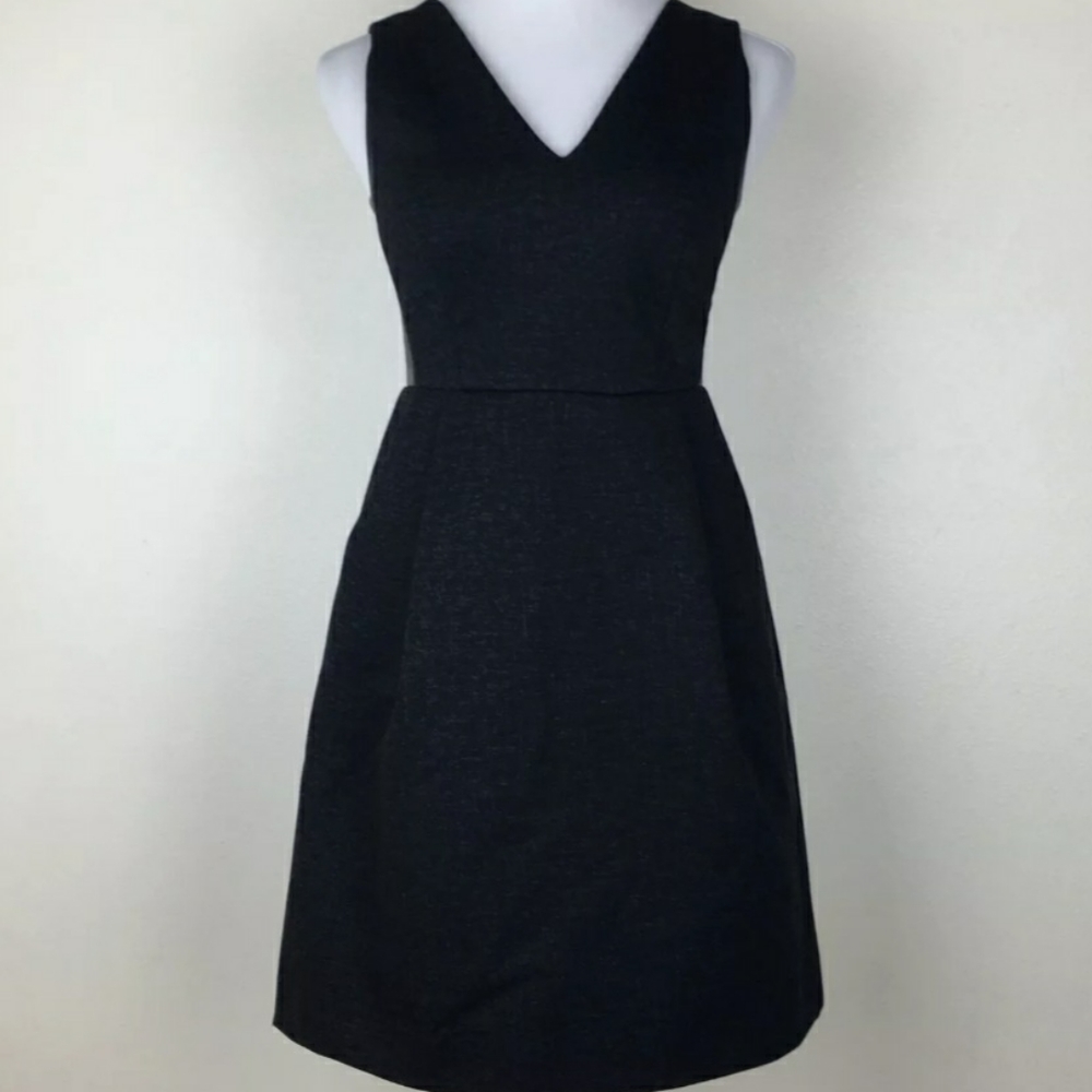 Madewell Leather Insets Pointe Dress Sleek Party Mini Dress Black Size 8.